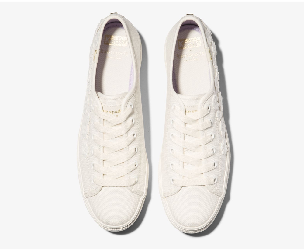 Tenis Keds Mujer Blancos - Kate Spade New York Triple Kick Woven Flowers - 0527-UYCNG